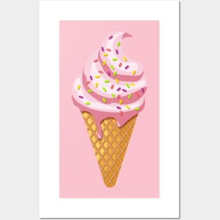 Strawberry sundae in waffle cornet with topping Posters and Art